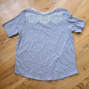 LOFT Short Sleeve T Shirt Lace Top Grey